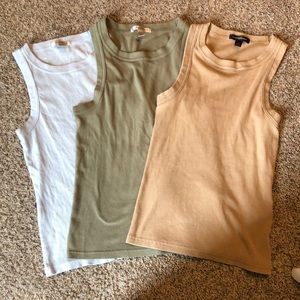 Set of 3 Banana Republic Racerback Tanks - light blue, olive green, camel